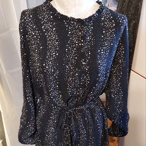 Dr2 Starry Dress Black Longsleeve Tie Waist Womens Size Small